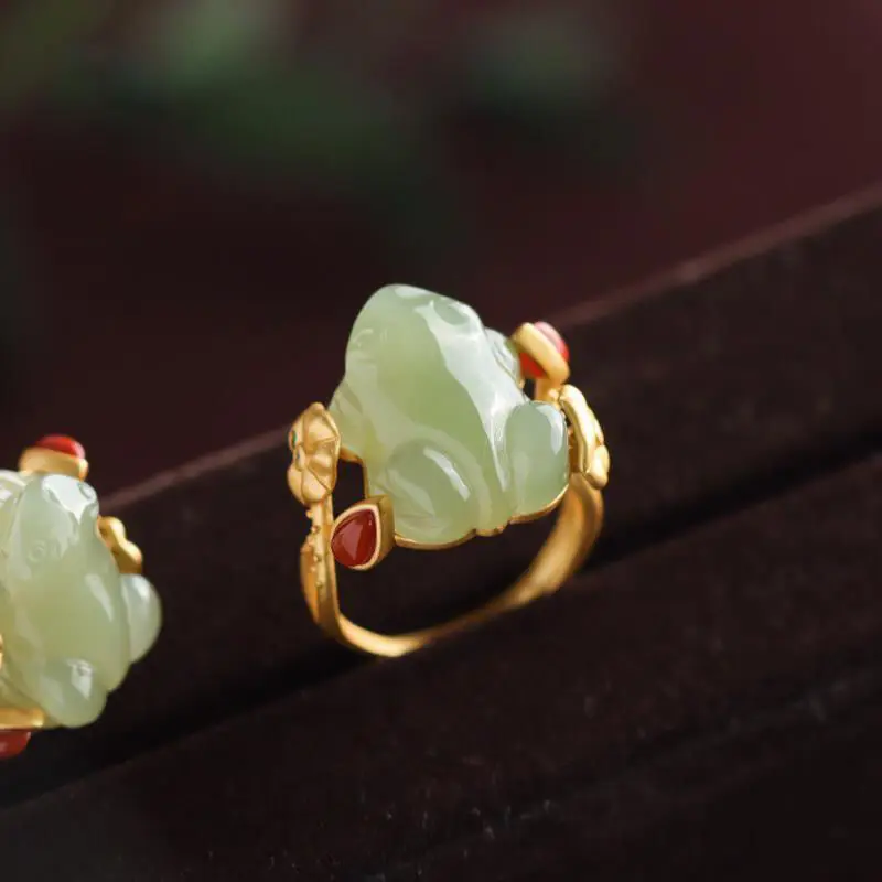 Wedding Zone - Grüne Jade Frosch Ringe Charms Natürliche