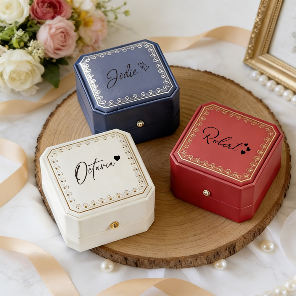 Wedding Zone - Personalisierte Kunstleder-Ringbox mit Samtfutter, Maßgefertigte Schmuckaufbewahrung,