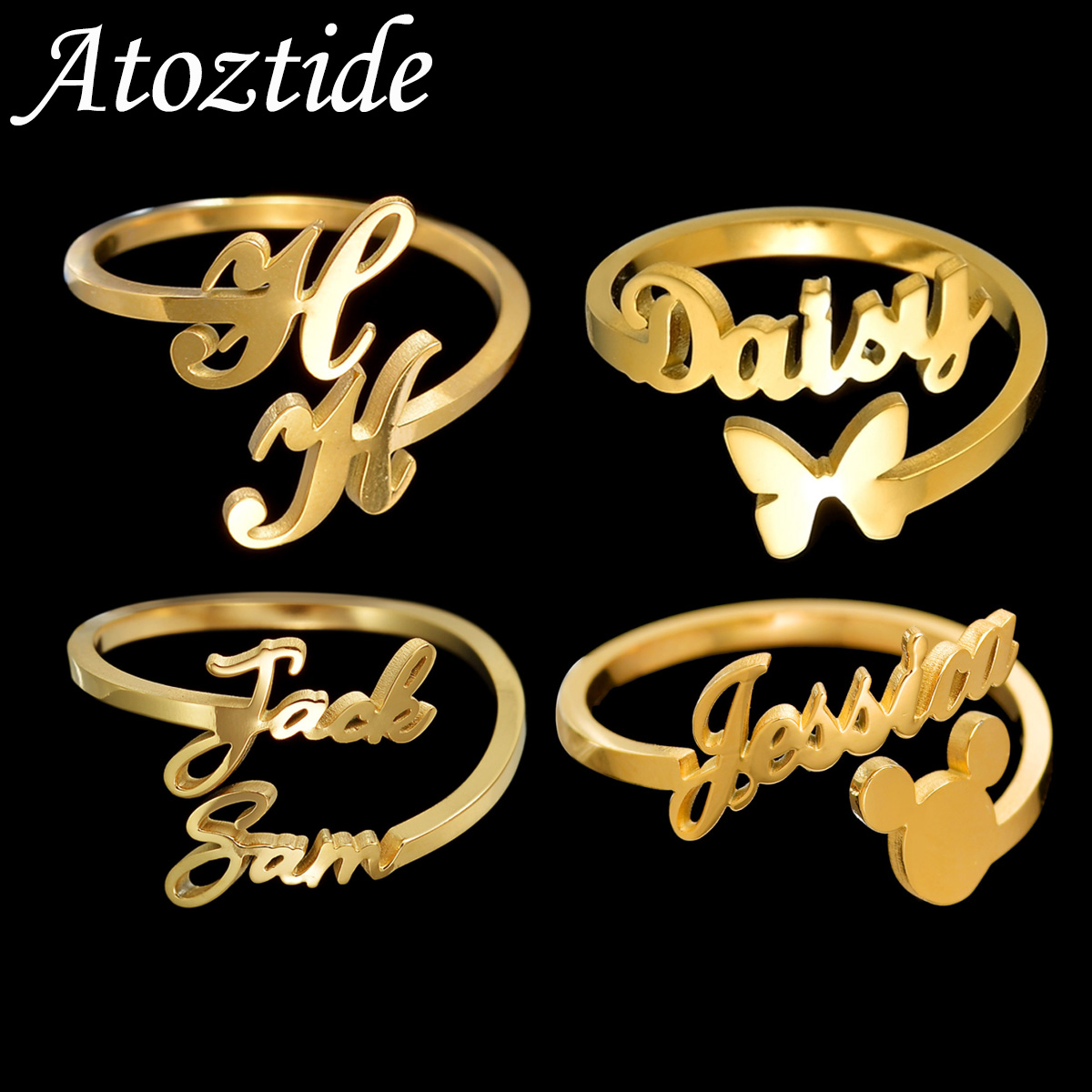 Wedding Zone - Atoztide Personalisierte individuelle Namensringe für Frauen,