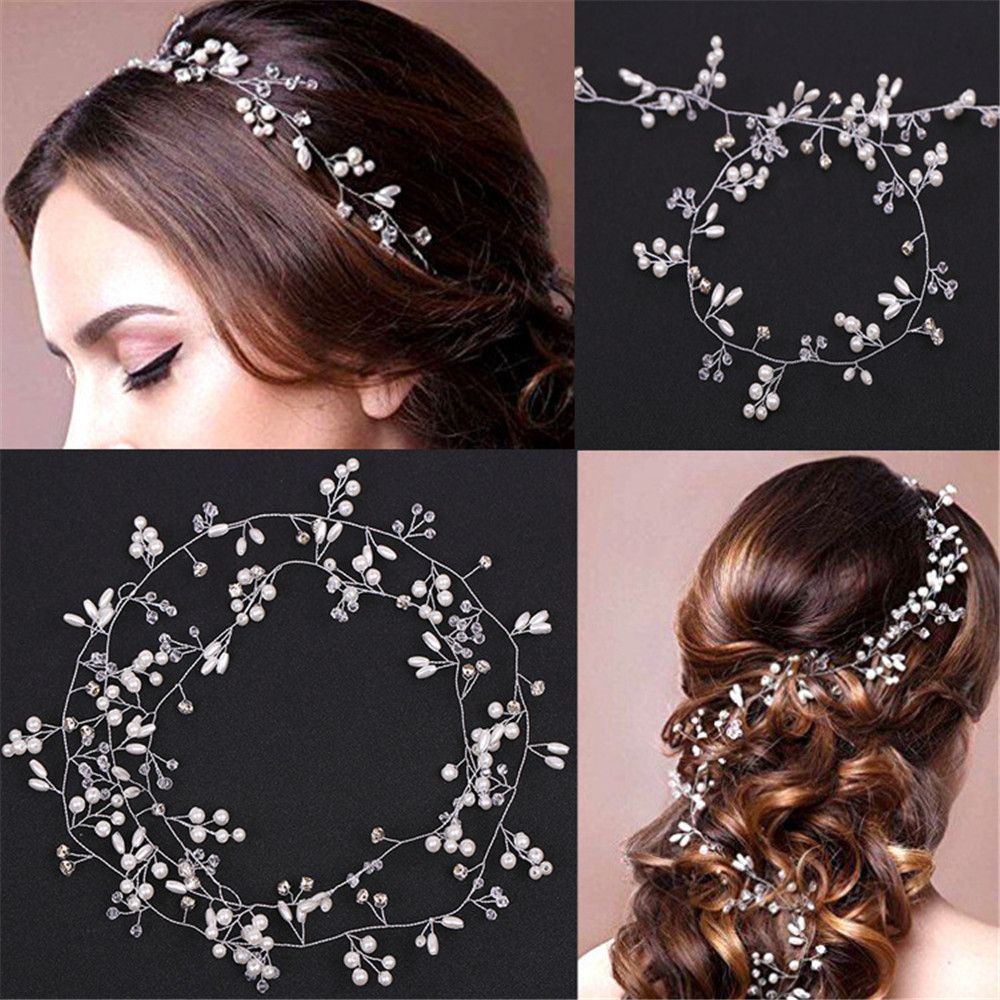 Wedding Supply List - Party-Haarschmuck Lange Ketten-Kopfbedeckung Romantischer Perlen-Kristall-Haarkranz Diamant-Stirnband