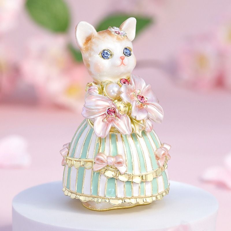 Wedding Lulu - Schmuckbox mit Emaille-Farbe, Kreatives Kirschblüten-Design, Katze