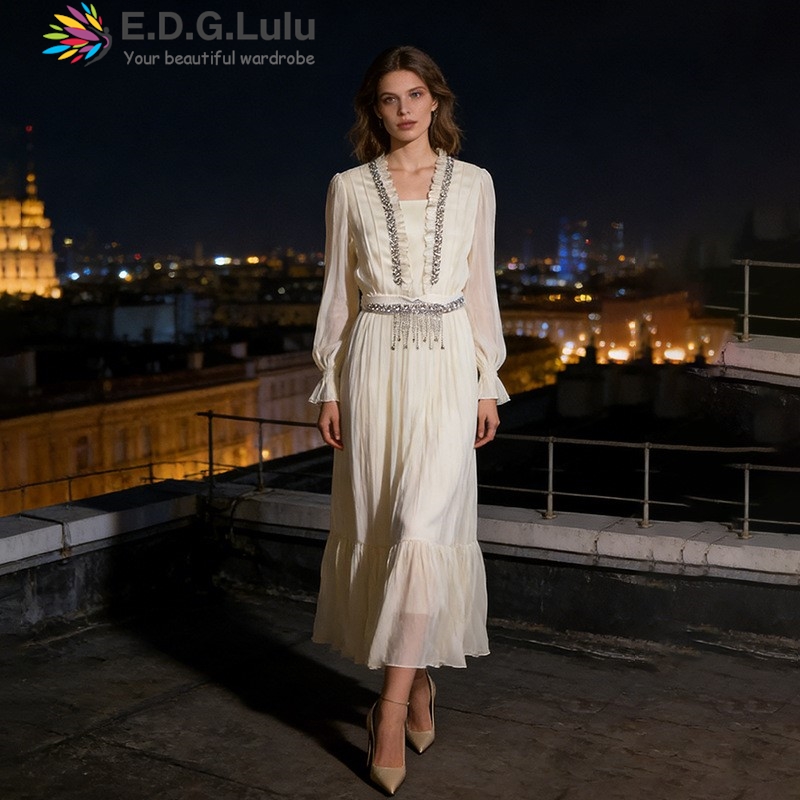 Wedding Lulu - EDGLuLu Elegantes weißes Chiffon-Langkleid für Damen,